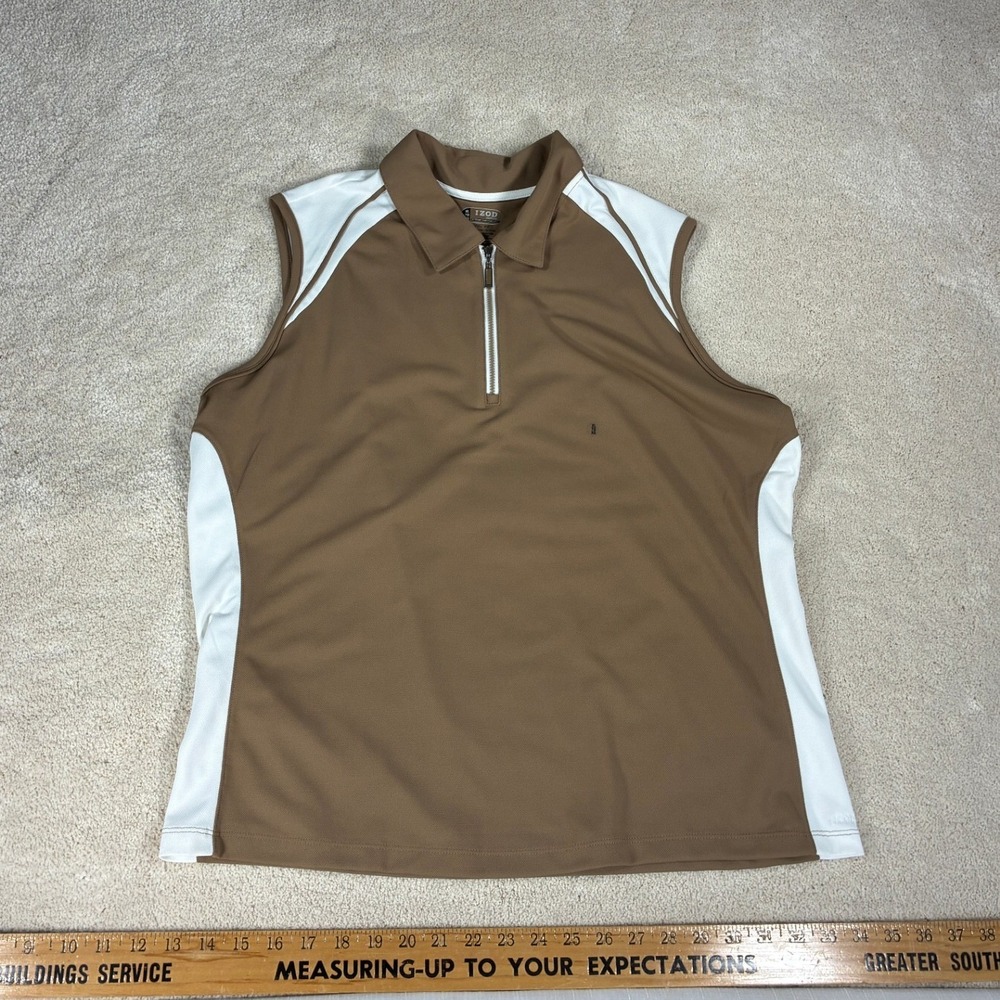 NWT IZOD XFG Pro Series Womens Golf Polo Sleeveless Tan White Quarter Zip XL NEW